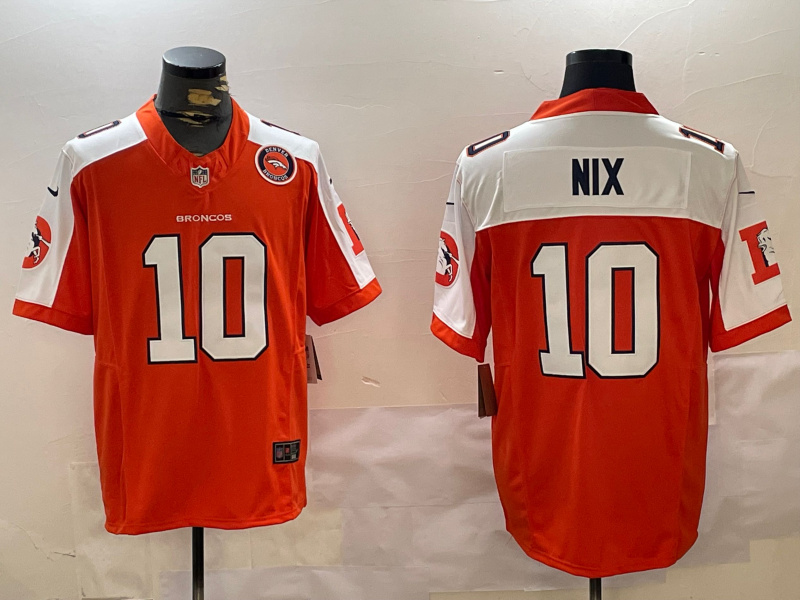 Personalized Men’s Denver Broncos #10 Bo Nix Orange 2024 F.U.S.E. Throwback Limited Alternate Stitched Football Jerseys