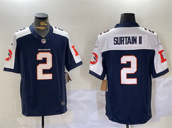 Personalized Men’s Denver Broncos #2 Patrick Surtain II Navy 2024 F.U.S.E. V2 Throwback Limited Alternate Stitched Football Jersey