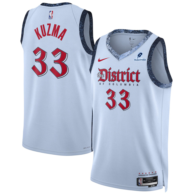 Personalized Men’s Washington Wizards #33 Kyle Kuzma Powder Blue 2024 25 City Edition Stitched Basketball Jersey