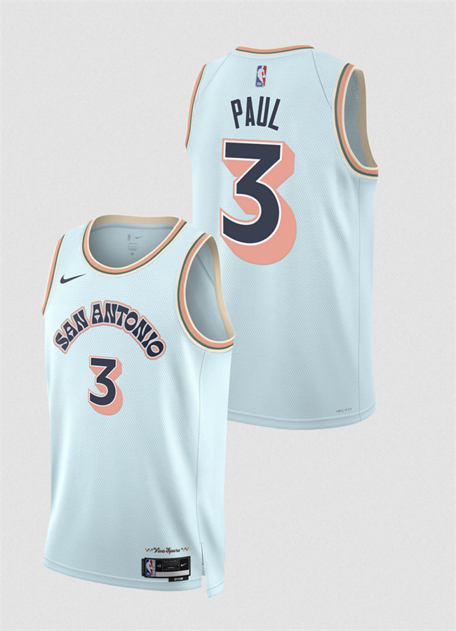 Personalized Men’s San Antonio Spurs #3 Chris Paul Light Blue 2024 25 City Edition Stitched Basketball Jersey
