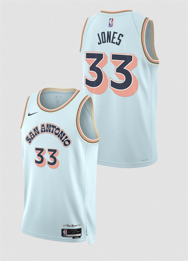 Personalized Men’s San Antonio Spurs #33 Tre Jones Light Blue 2024 25 City Edition Stitched Basketball Jersey