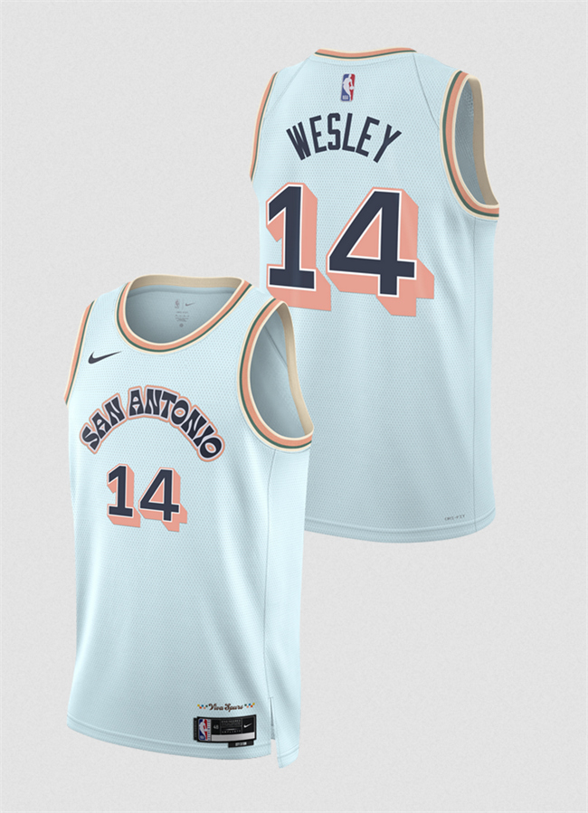 Personalized Men’s San Antonio Spurs #14 Blake Wesley Light Blue 2024 25 City Edition Stitched Basketball Jersey