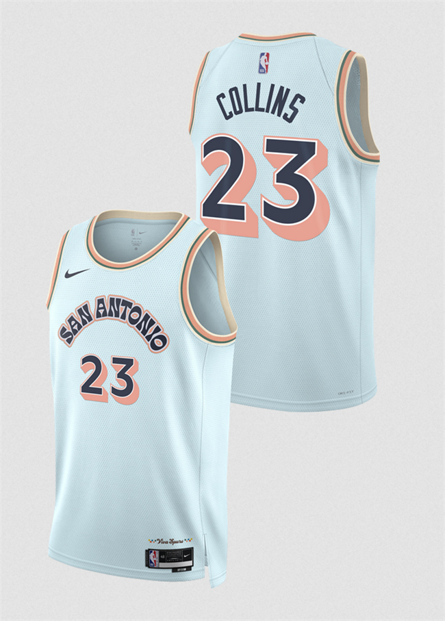 Personalized Men’s San Antonio Spurs #23 Zach Collins Light Blue 2024 25 City Edition Stitched Basketball Jersey