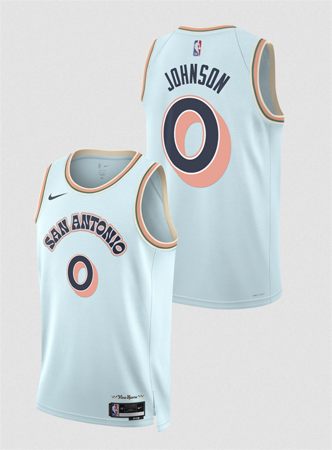 Personalized Men’s San Antonio Spurs #0 Keldon Johnson Light Blue 2024 25 City Edition Stitched Basketball Jersey