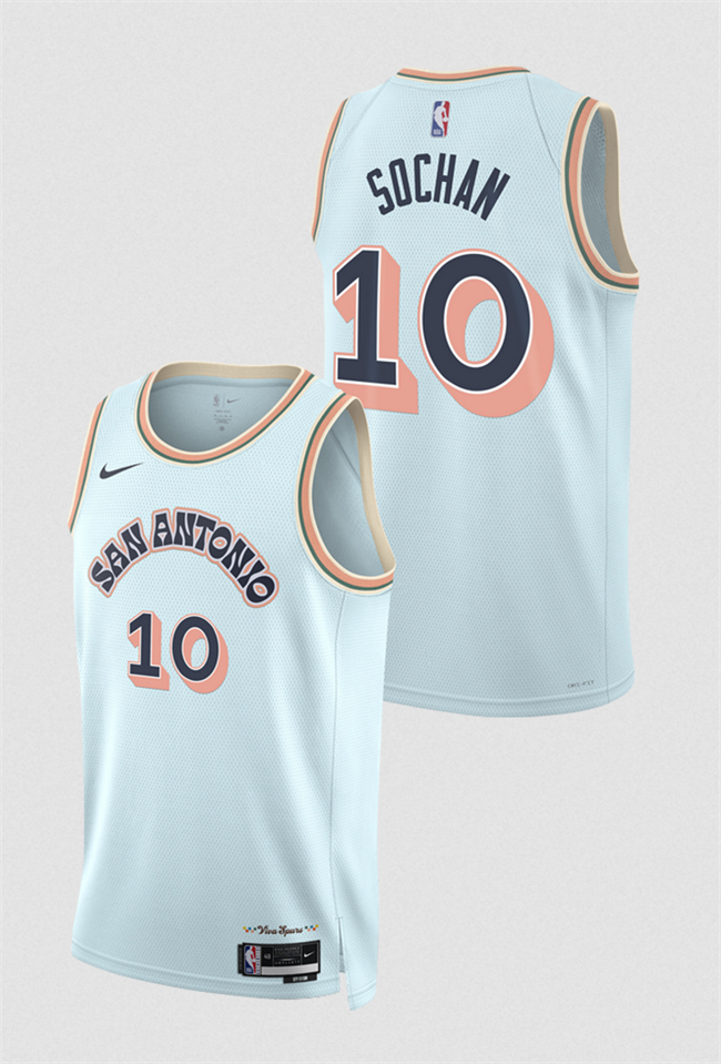Personalized Men’s San Antonio Spurs #10 Jeremy Sochan Light Blue 2024 25 City Edition Stitched Basketball Jersey