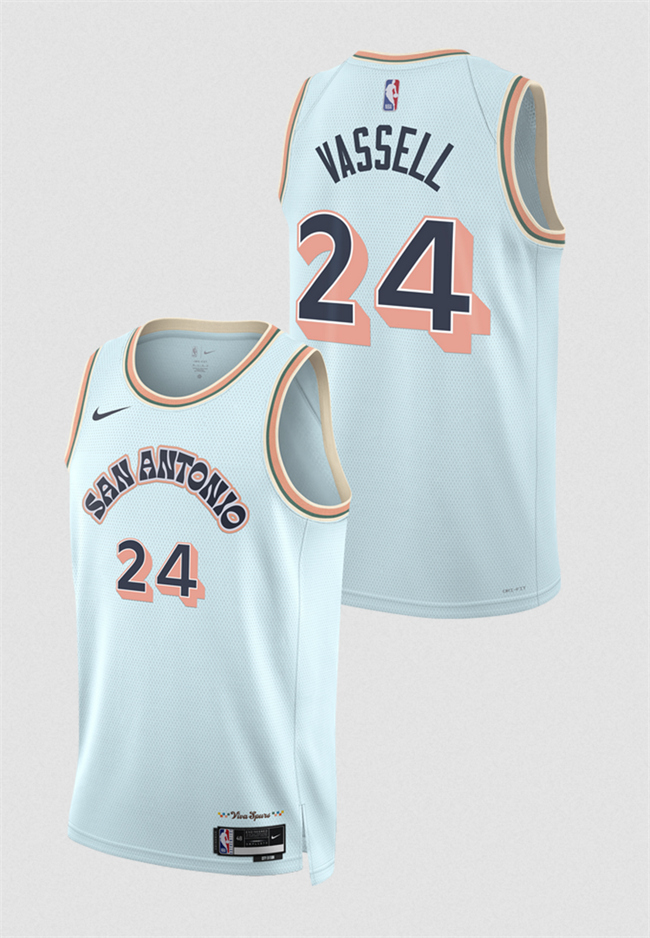 Personalized Men’s San Antonio Spurs #24 Devin Vassell Light Blue 2024 25 City Edition Stitched Basketball Jersey