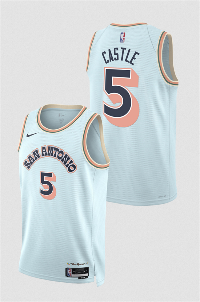 Personalized Men’s San Antonio Spurs #5 Stephon Castle Light Blue 2024 25 City Edition Stitched Basketball Jersey