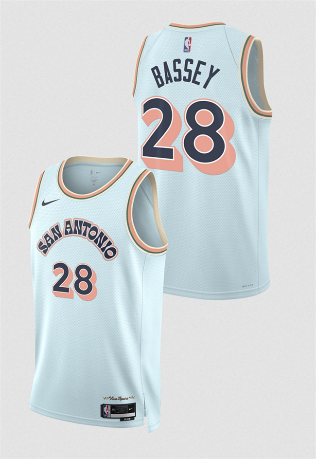 Personalized Men’s San Antonio Spurs #28 Charles Bassey Light Blue 2024 25 City Edition Stitched Basketball Jersey
