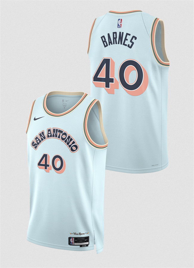 Personalized Men’s San Antonio Spurs #40 Harrison Barnes Light Blue 2024 25 City Edition Stitched Basketball Jersey
