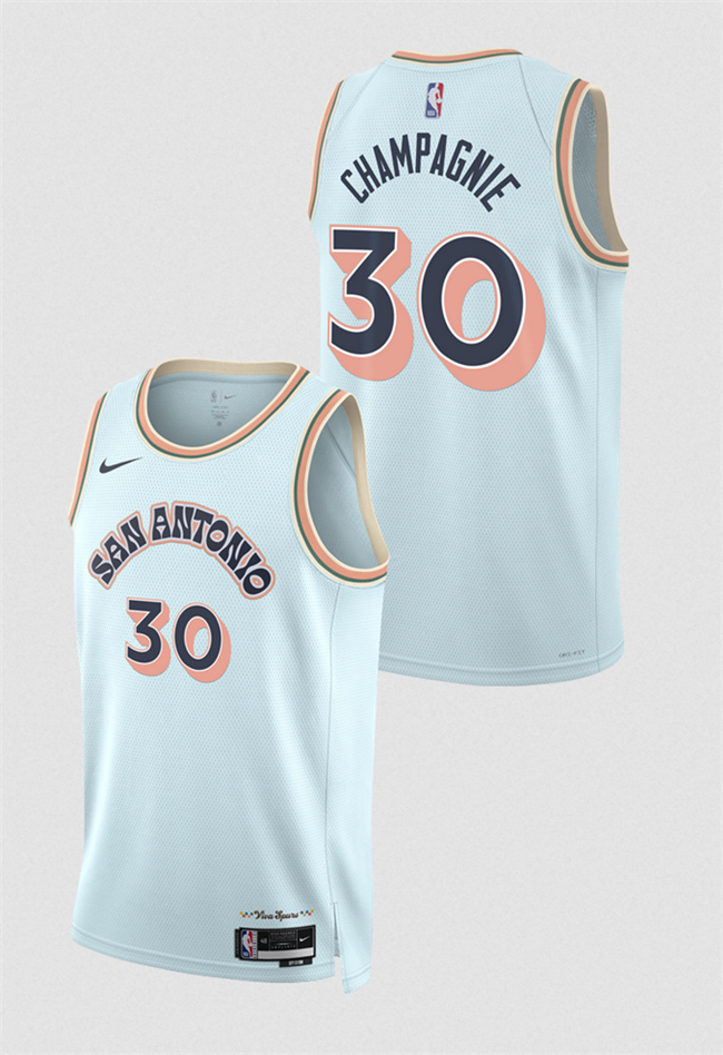 Personalized Men’s San Antonio Spurs #30 Julian Champagnie Light Blue 2024 25 City Edition Stitched Basketball Jersey