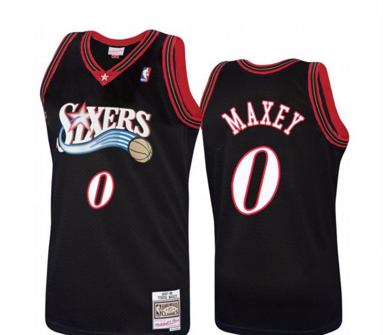 Personalized Men’s Philadelphia 76ers #0 Tyrese Maxey Mitchell & Ness Black 1997-98 Jersey