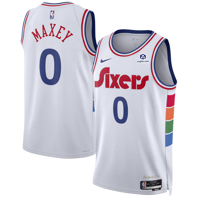 Personalized Men’s Philadelphia 76ers #0 Tyrese Maxey White 2024 25 City Edition Stitched Jersey