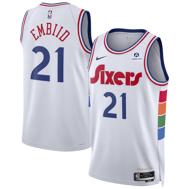 Personalized Men’s Philadelphia 76ers #21 Joel Embiid White 2024 25 City Edition Stitched Jersey