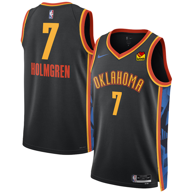 Personalized Men’s Oklahoma City Thunder #7 Chet Holmgren Black 2024 25 City Edition Stitched Basketball Jersey