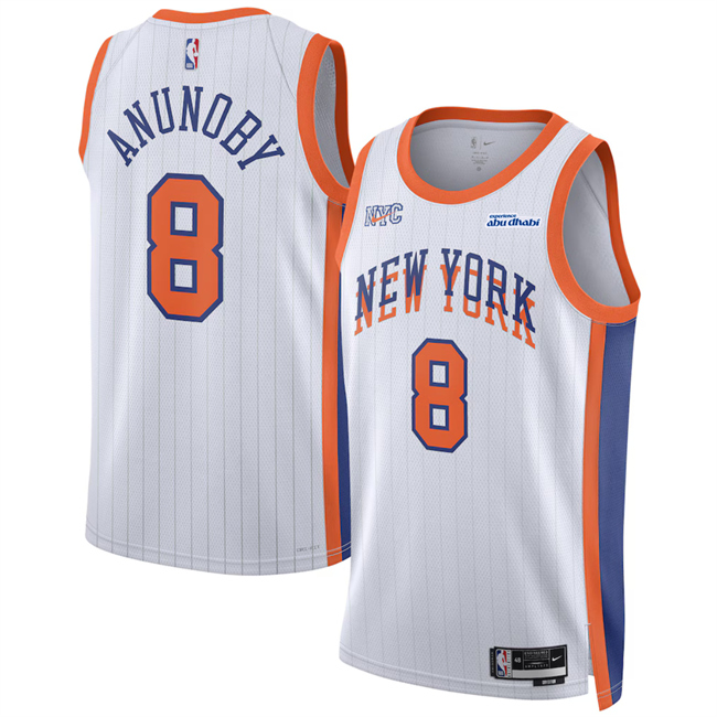 Personalized Men’s New Yok Knicks #8 OG Anunoby White 2024 25 City Edition Stitched Basketball Jersey