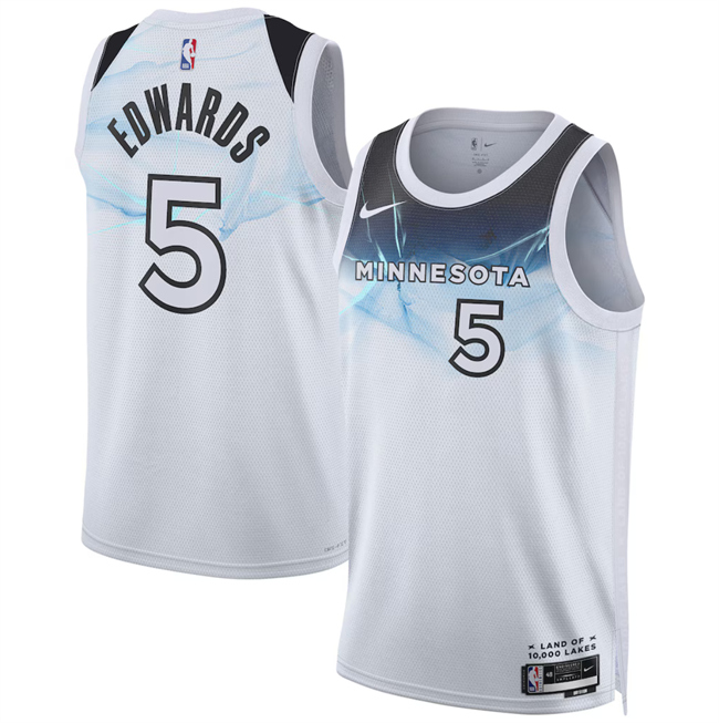 Personalized Men’s Minnesota Timberwolves #5 Anthony Edwards White 2024 25 City Edition Stitched Jersey