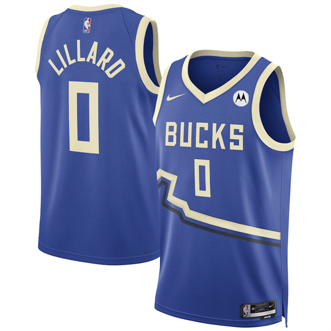Personalized Men’s Milwaukee Bucks #0 Damian Lillard Royal 2024 25 City Edition Stitched Basketball Jersey