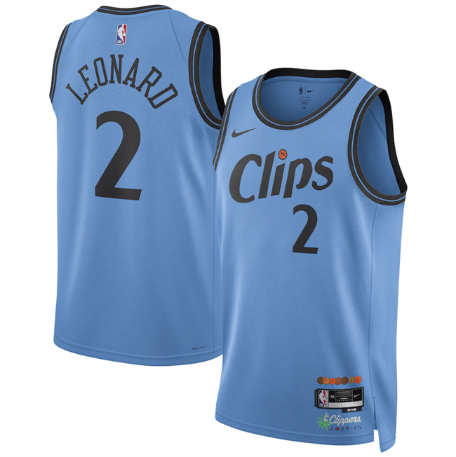 Personalized Men’s Los Angeles Clippers #2 Kawhi Leonard Light Blue 2024 25 CityEdition Stitched Jersey