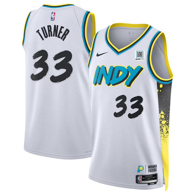 Personalized Men’s Indiana Pacers #33 Myles Turner White 2024 25 City Edition Stitched Basketball Jersey
