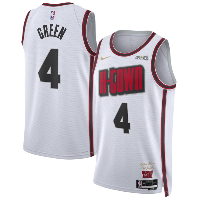 Personalized Men’s Houston Rockets #4 Jalen Green White 2024 25 City Edition Stitched Jersey