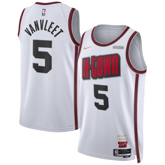 Personalized Men’s Houston Rockets #5 Fred VanVleet White 2024 25 City Edition Stitched Jersey