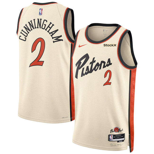 Personalized Men’s Detroit Pistons #2 Cade Cunningham Cream 2024 25 City Edition Stitched Basketball Jersey