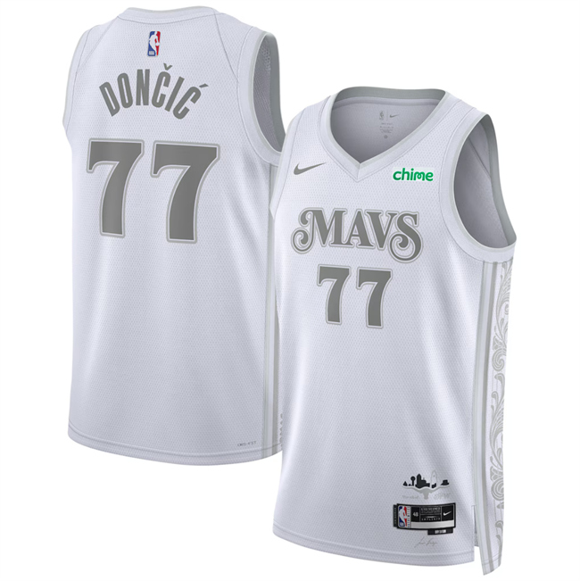 Personalized Men’s Dallas Mavericks #77 Luka Dončić White 2024 25 City Edition Stitched Basketball Jersey
