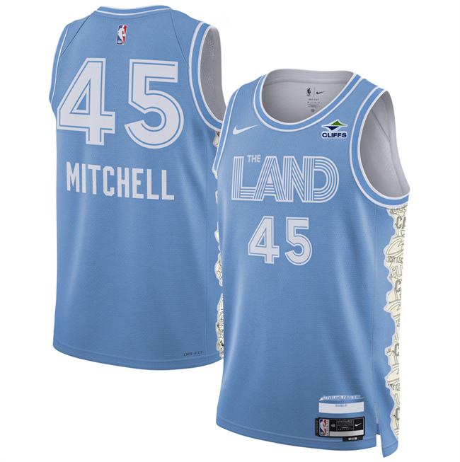 Personalized Men’s Cleveland Cavaliers #45 Donovan Mitchell Light Blue 2024 25 City Edition Stitched Jersey