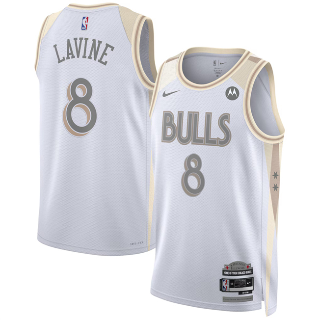 Personalized Men’s Chicago Bulls #8 Zach LaVine White 2024 25 City Edition Stitched Basketball Jersey