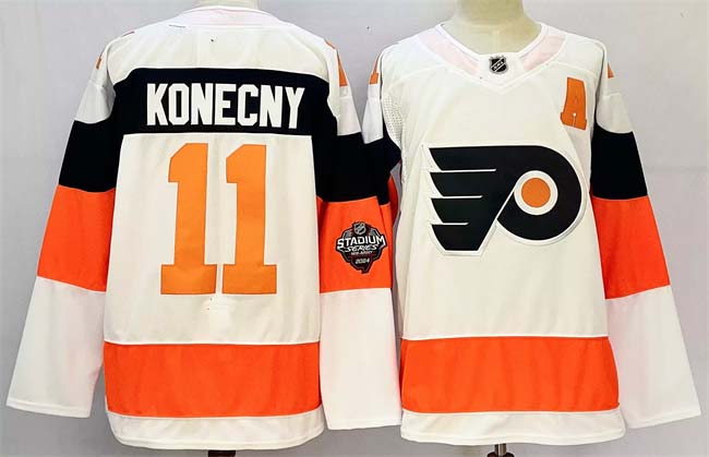 Personalized Men’s Philadelphia Flyers #11 Travis Konecny White 2024-25 With A Patch Stitched Jersey