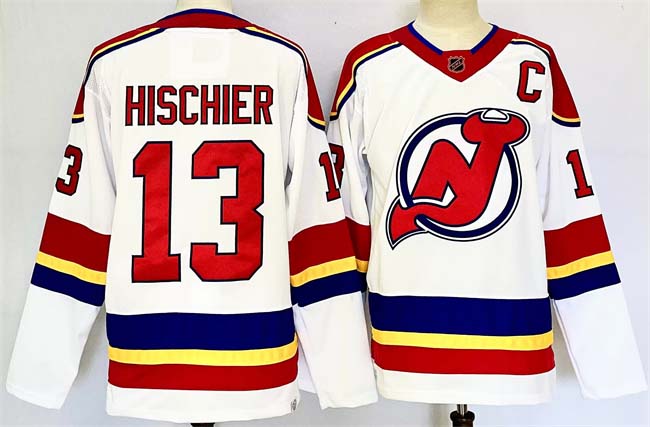 Personalized Men’s New Jersey Devils #13 Nico Hischier White 2024-25 With C Patch Stitched Hockey Jersey