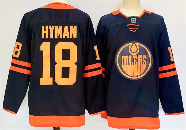 Personalized Men’s Edmonton Oilers #18 Zach Hyman Navy 2024-25 Stitched Jersey