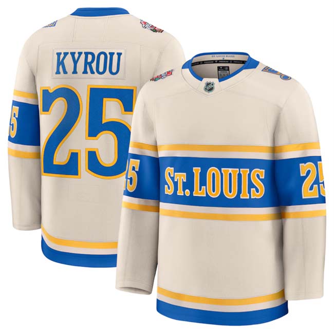 Personalized Men’s St. Louis Blues #25 Jordan Kyrou Cream 2024-25 Winter Classic Stitched Hockey Jersey