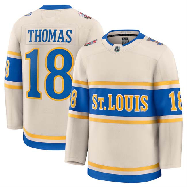 Personalized Men’s St. Louis Blues #18 Robert Thomas Cream 2024-25 Winter Classic Stitched Hockey Jersey
