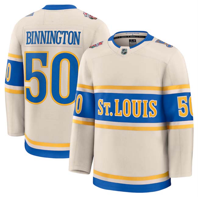 Personalized Men’s St. Louis Blues #50 Jordan Binnington Cream 2024-25 Winter Classic Stitched Hockey Jersey