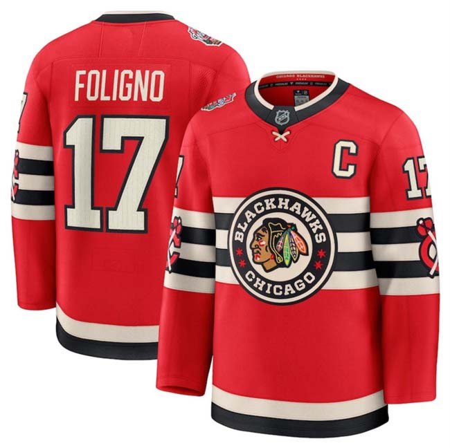 Personalized Men’s Chicago Blackhawks #17 Nick Foligno Red 2024-25 Winter Classic Stitched Hockey Jersey