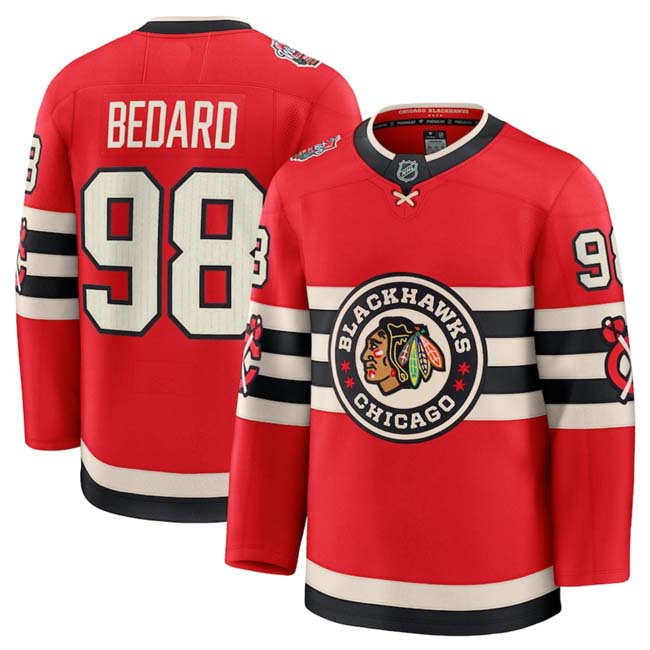 Personalized Men’s Chicago Blackhawks #98 Connor Bedard Red 2024-25 Winter Classic Stitched Hockey Jersey