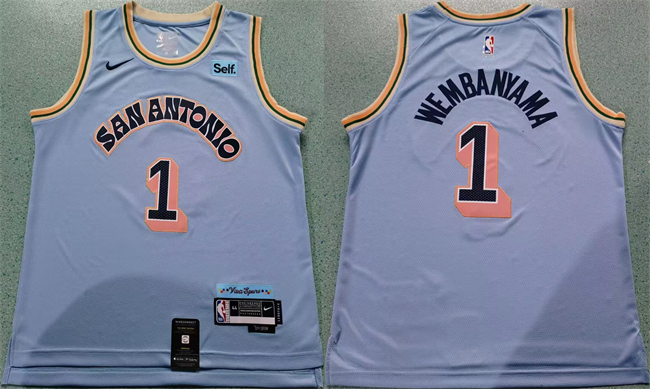Personalized Men’s San Antonio Spurs #1 Victor Wembanyama Light Blue 2024-25 City Edition Stitched Basketball Jersey