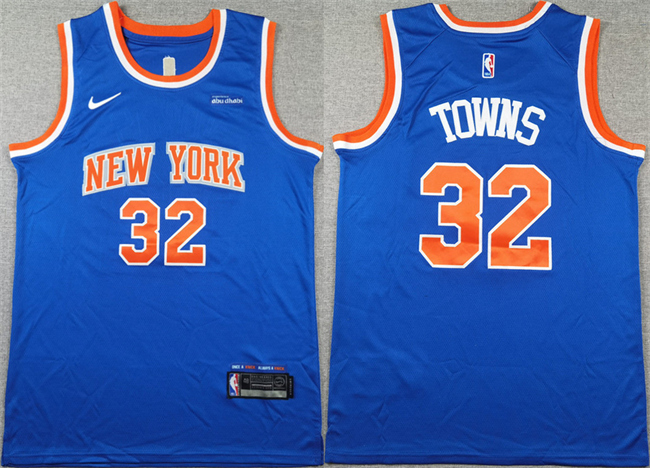 Personalized Men’s New Yok Knicks #32 Karl-Anthony Towns Blue Icon Edition Edition Stitched Basketball Jersey