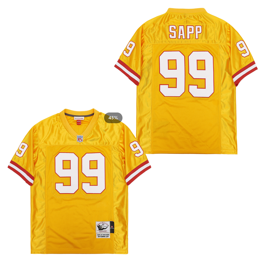 Personalized Mitchell And Ness Buccaneers #99 Gold Throwback Stitched NFL Jersey