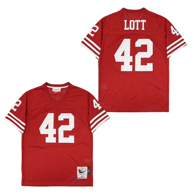 Personalized Mitchell And Ness 49ers #42 Ronnie Lott Men’s Throwback Stitched NFL Jersey