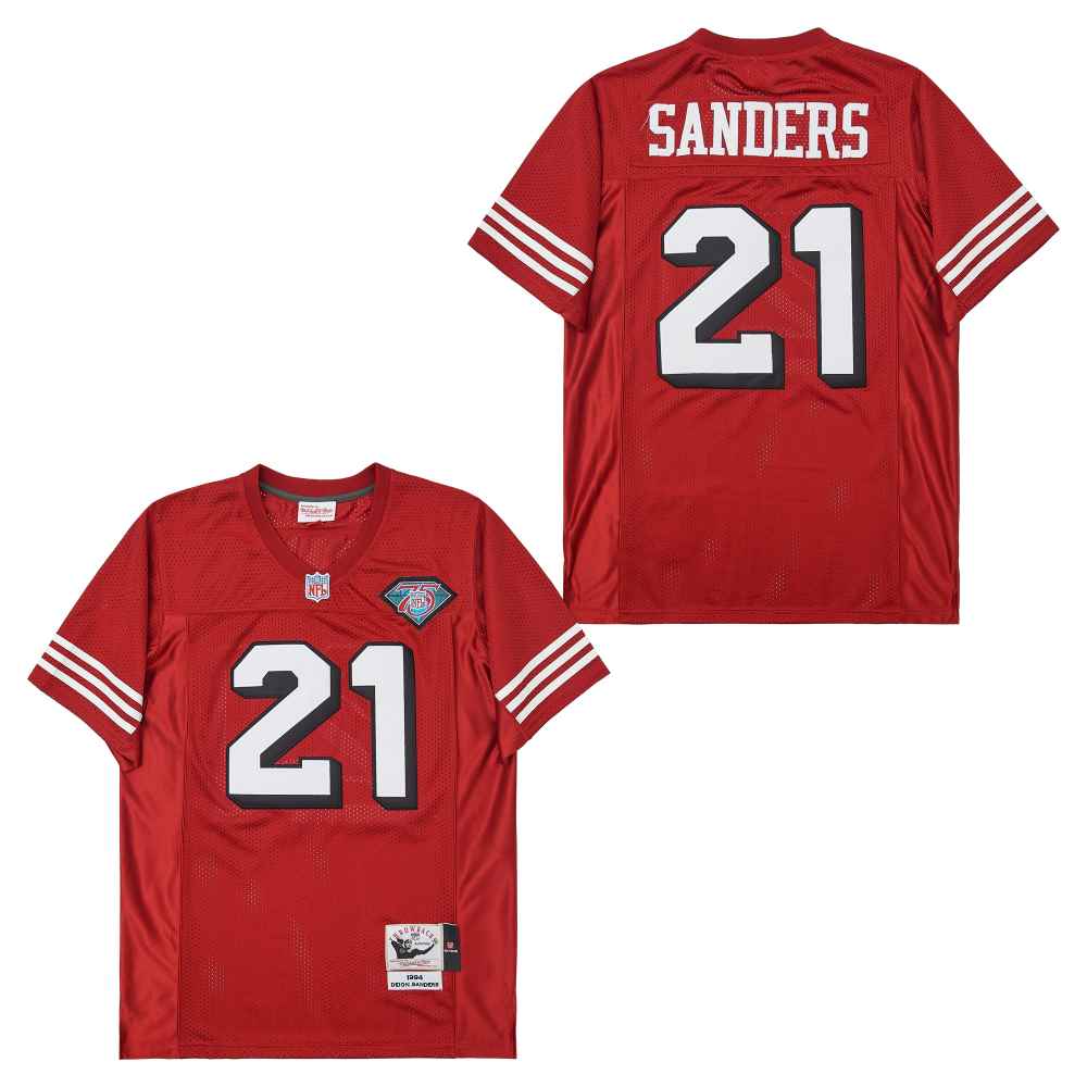 Personalized Mitchell And Ness 49ers #21 Deion Sanders Men’s Throwback Stitched NFL Jerseys
