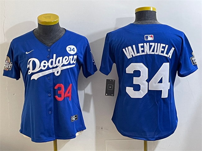 Personalized Women’s Los Angeles Dodgers #34 Toro Valenzuela Royal 2024 World Series With No. 34 Patch Alternate Limited Stitched Baseball Jersey(Run Small)