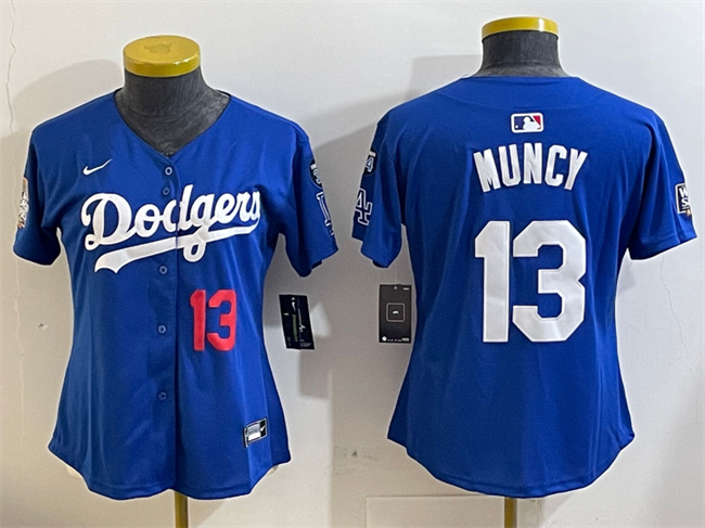 Personalized Women’s Los Angeles Dodgers #13 Max Muncy Royal 2024 World Series With Fernando Memorial Patch Alternate Limited Stitched Baseball Jersey(Run Small)