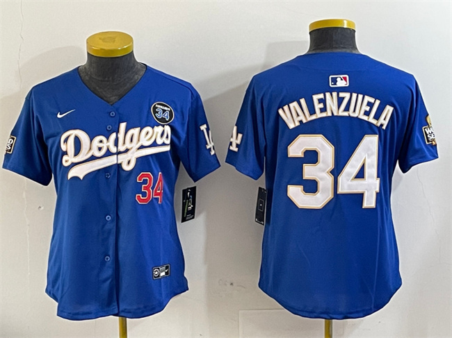 Personalized Women’s Los Angeles Dodgers #34 Toro Valenzuela Royal 2024 World Series With Fernando Memorial Patch Alternate Limited Stitched Baseball Jersey(Run Small) 1
