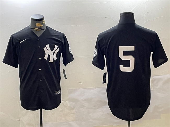 Personalized Men’s New York Yankees #5 Joe DiMaggio Black With Patch Cool Base Stitched Baseball Jersey