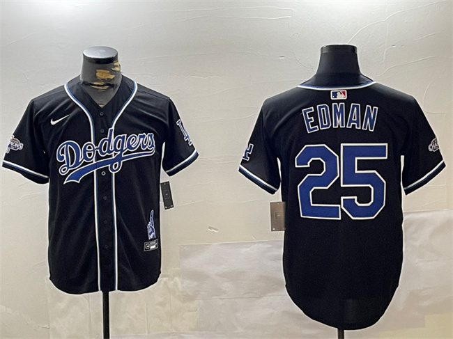 Personalized Men’s Los Angeles Dodgers #25 Tommy Edman Black 2024 World Series Champions Limited Stitched Baseball Jersey