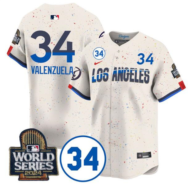 Personalized Men’s Los Angeles Dodgers #34 Toro Valenzuela Cream 2024 World Series With No. 34 Patch City Connect Limited Stitched Baseball Jersey