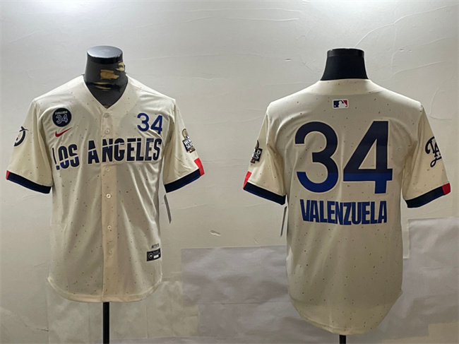 Personalized Men’s Los Angeles Dodgers #34 Toro Valenzuela Cream 2024 World Series With Fernando Memorial Patch City Connect Limited Stitched Baseball Jersey
