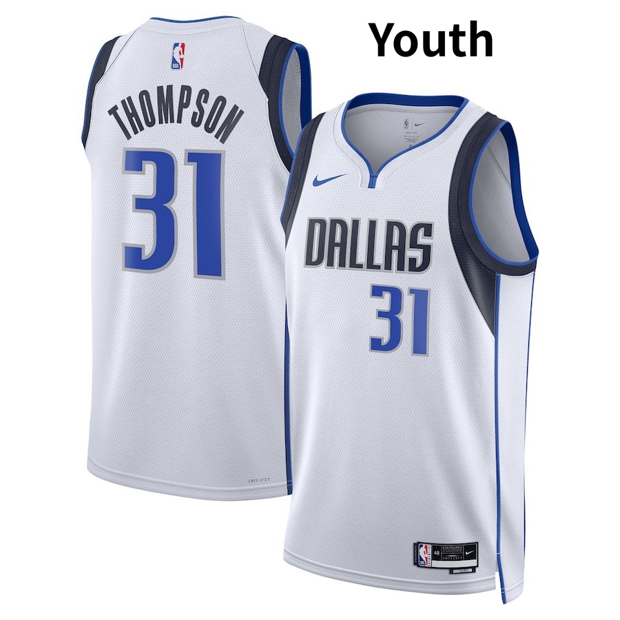 Personalized Youth Dallas Mavericks #31 Klay Thompson White 2024 Icon Edition Stitched Basketball Jersey